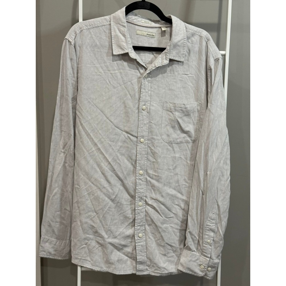 Hawker Rye Mens Linen Blend Button Down Shirt‎ Grey Reg Fit Large Preppy Coastal